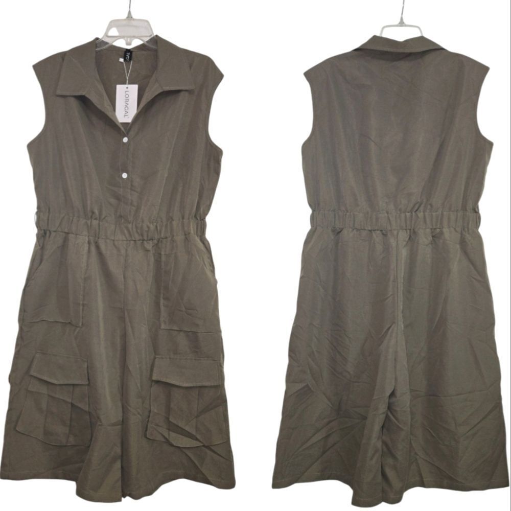 Loragal Olive Green Cropped Jumpsuit Large Pockets NWT Sz 2xl